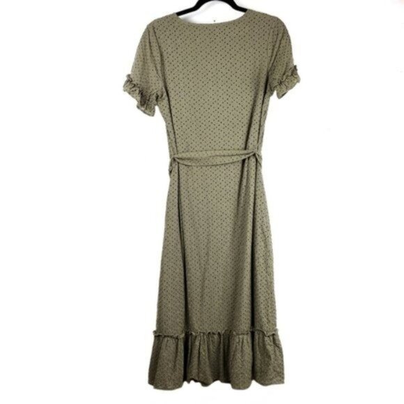 First Monday Womens Green Tie Waist Ruffle Eyelet Midi Dress Size XS NWT - Picture 4 of 5